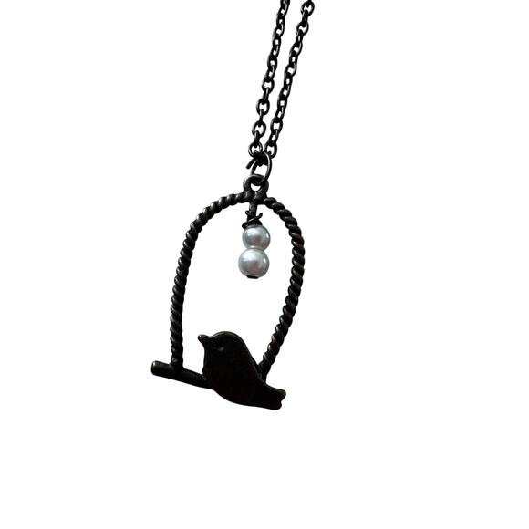 Mother Bird Faux Pearl Nest Long Pendant Necklace - Picture 1 of 4